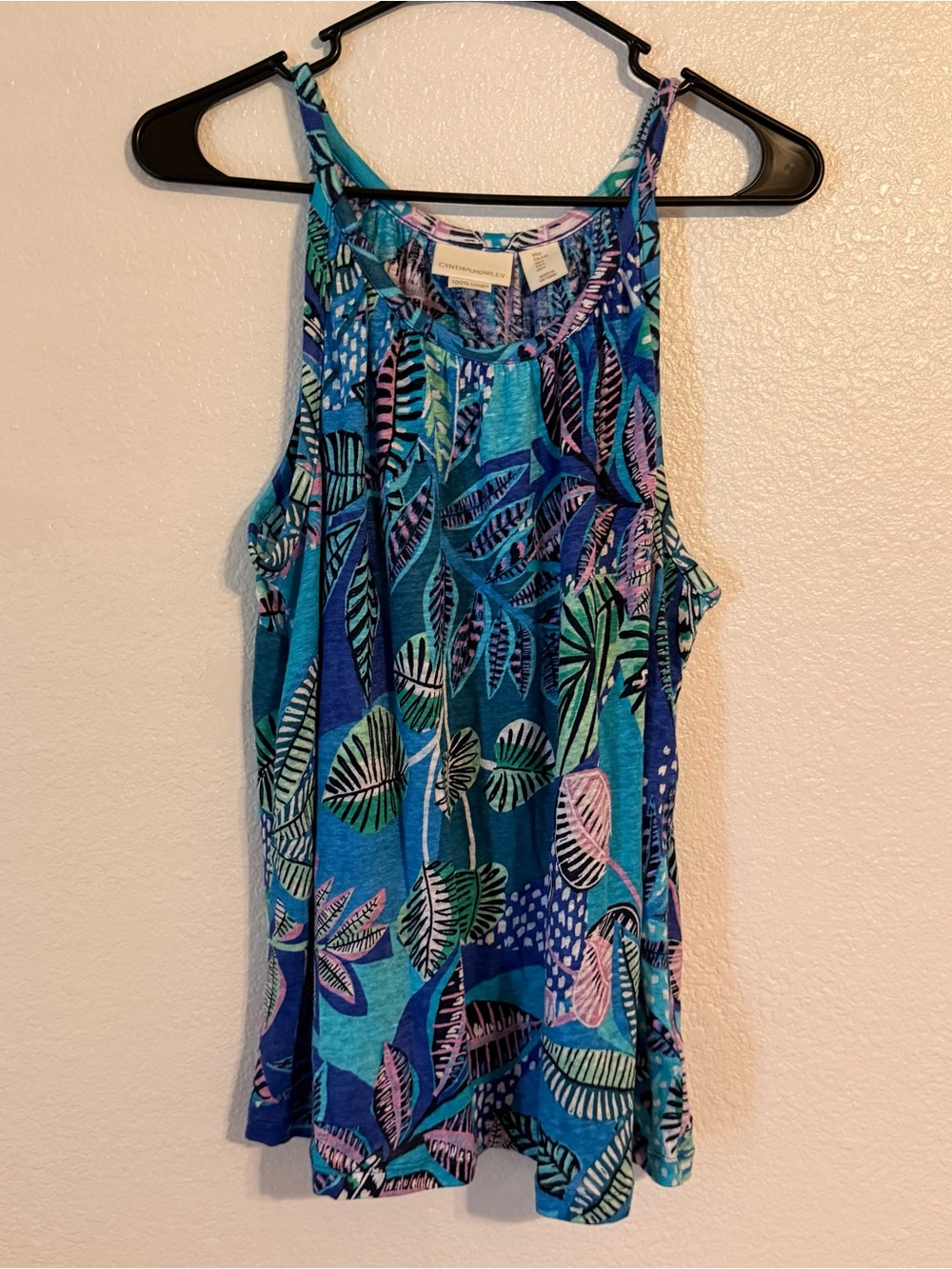 Cynthia Rowley 100% Linen Vibrant Floral Sleeveless Blouse Tank Top Womens Large